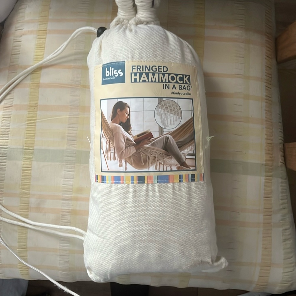 Bliss Hammocks Fringed Hammock in a Bag Cream NEW